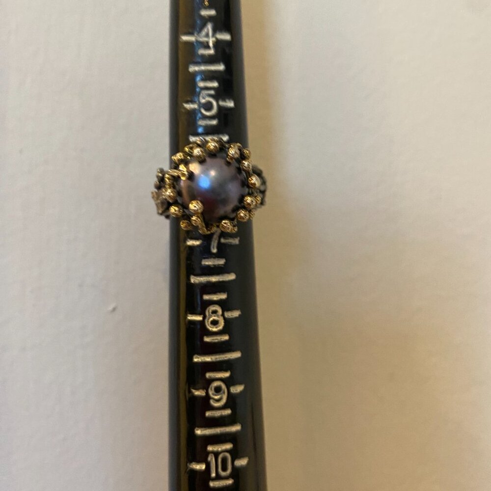 Tahitian pearl ring 11.5mm set in oxidized silver, size is between 6 and 7 - Picture 4 of 5